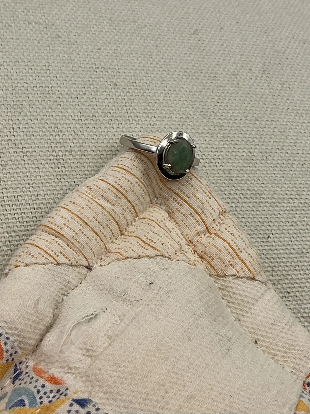 Sterling Silver Oval Emerald Gemstone Solitaire Ring